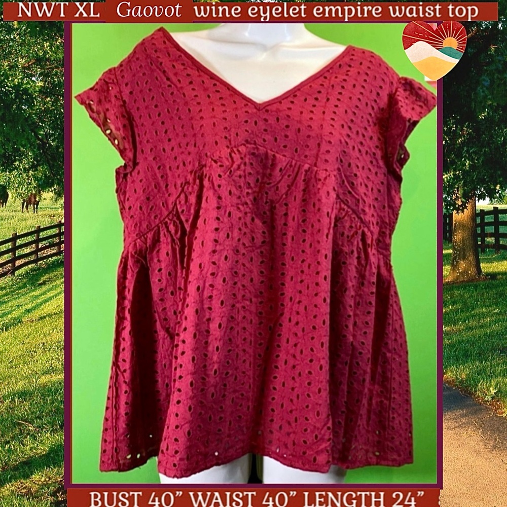 XL NWOT  EMPIRE WAIST BABYDOLL TOP BERRY COLOR EYELET CUT OUT